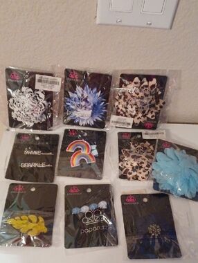 paparazzi Blue Floral & Rainbow Hair Accents Set Lot Of 10 New Hair Clips Bow